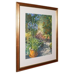 Vintage Garden Painting, English Oil On Board, Glass, Flower Art, Signed, C.1980