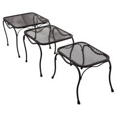 Vintage Garden Patio  Wrought Iron Stacking Tables att. to Woodard c 1970's