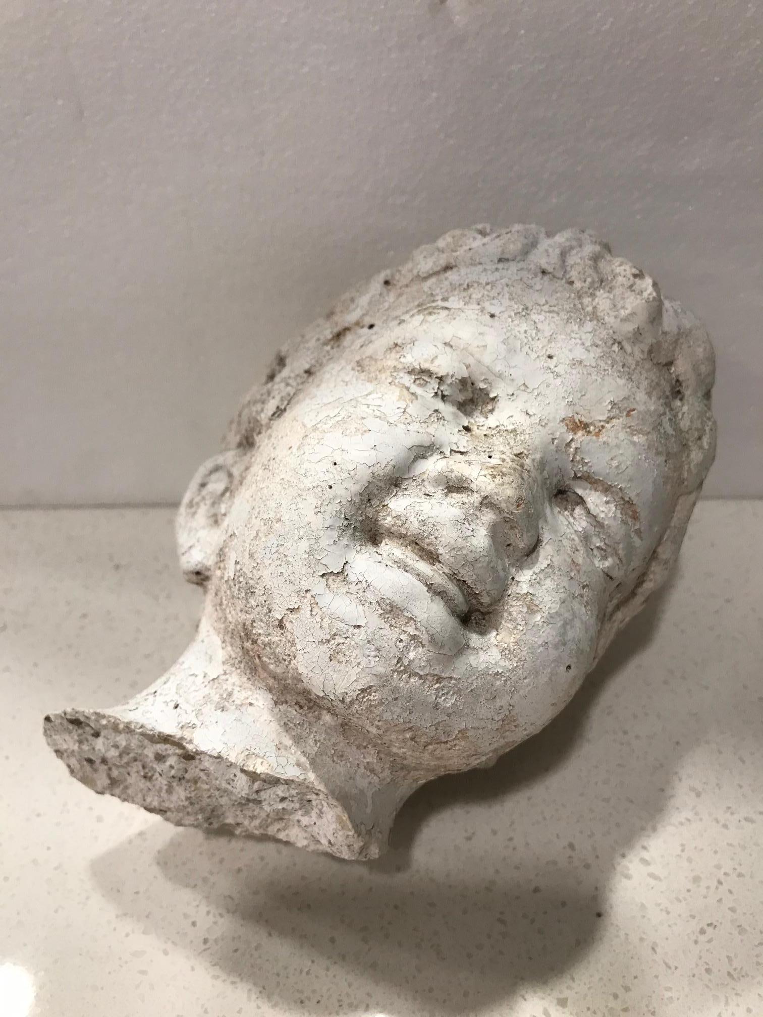 Hand-Crafted Vintage Garden Statue Fragment of Boy in Cast Stone, France, circa 1990s