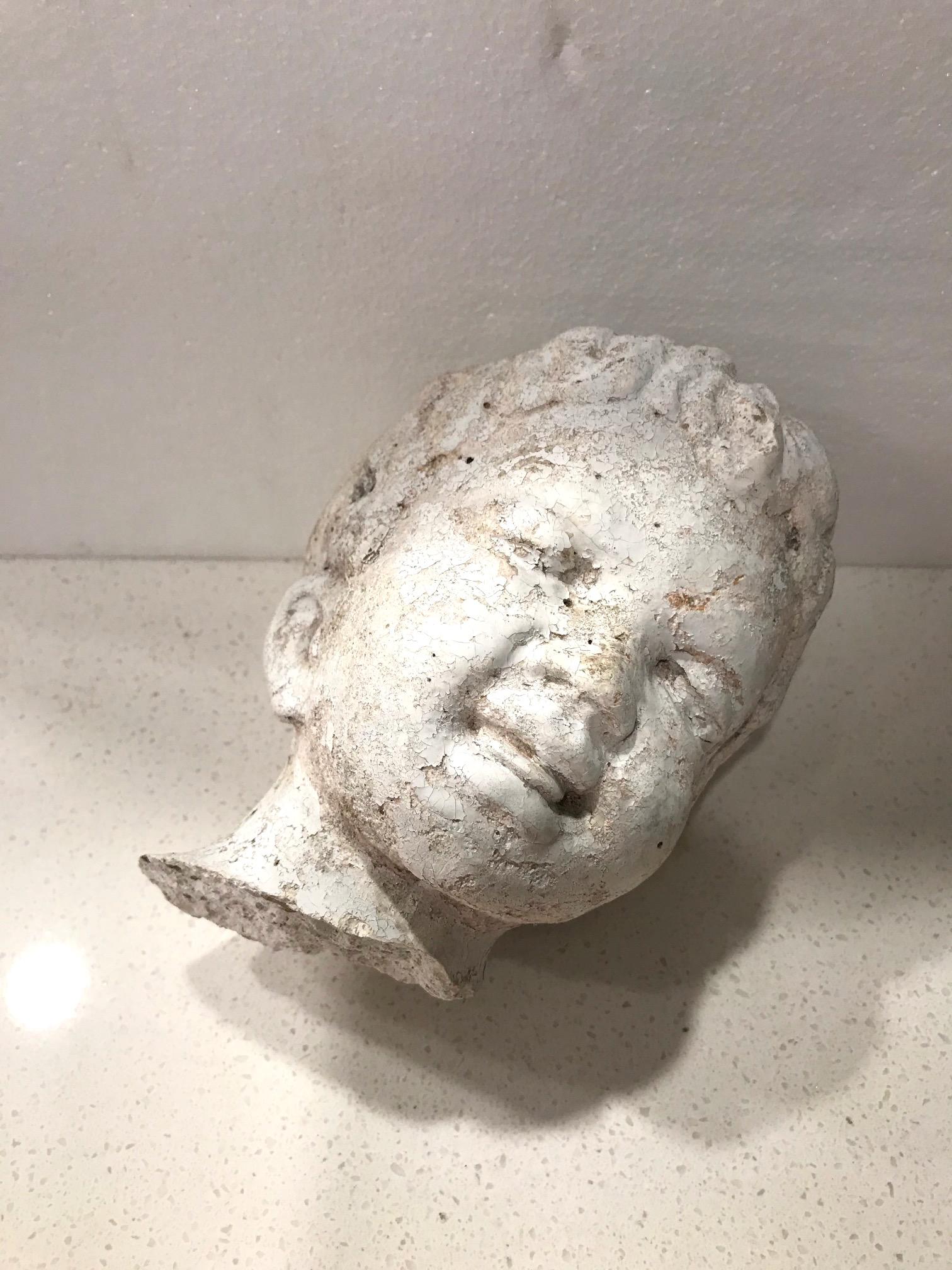 Vintage Garden Statue Fragment of Boy in Cast Stone, France, circa 1990s 2