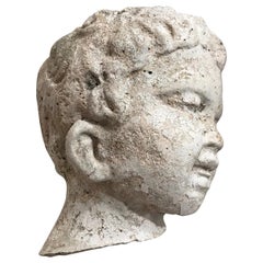 Vintage Garden Statue Fragment of Boy in Cast Stone, France, circa 1990s