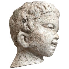 Vintage Garden Statue Fragment of Boy in Cast Stone, France, circa 1990