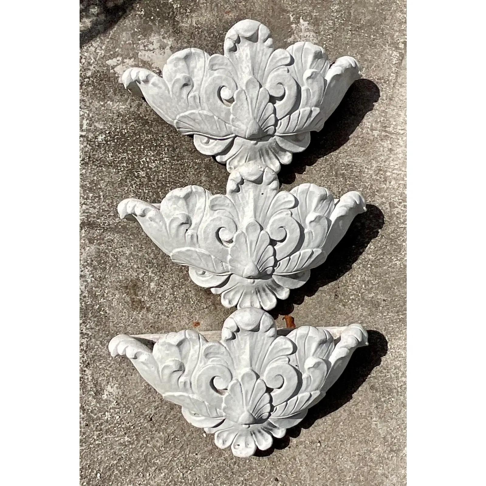 Vintage Garden Stone Wall Planters - Set of 3 In Good Condition For Sale In west palm beach, FL