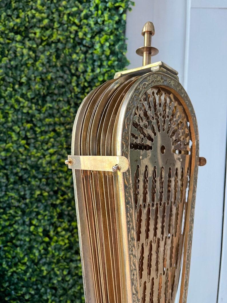 Vintage Gargoyle Griffin Brass Peacock Fireplace Folding Fan Screen 3