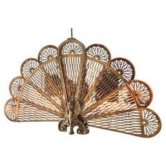 Vintage Gargoyle Griffin Brass Peacock Fireplace Folding Fan Screen