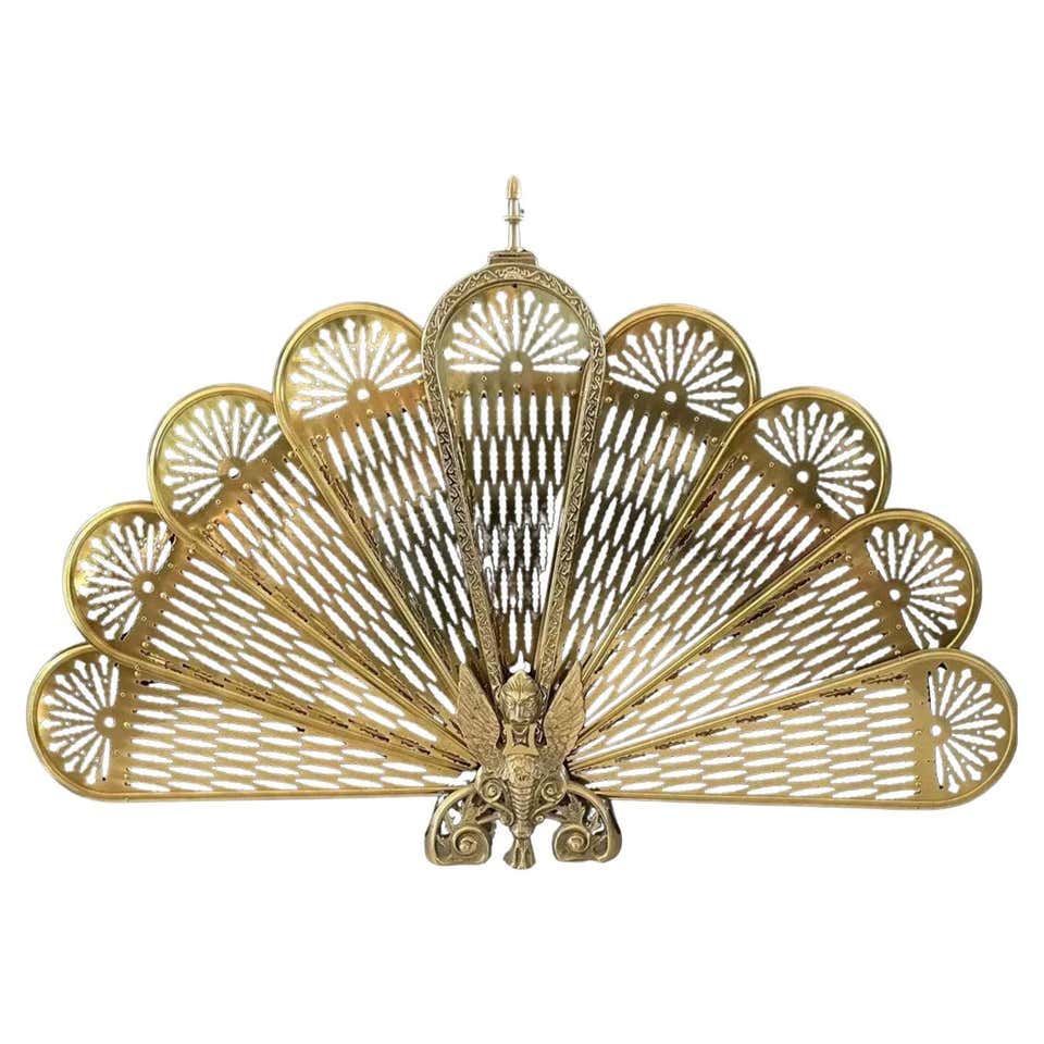 Vintage Brass Pineapple Folding Fan Fireplace Screen For Sale at 1stDibs