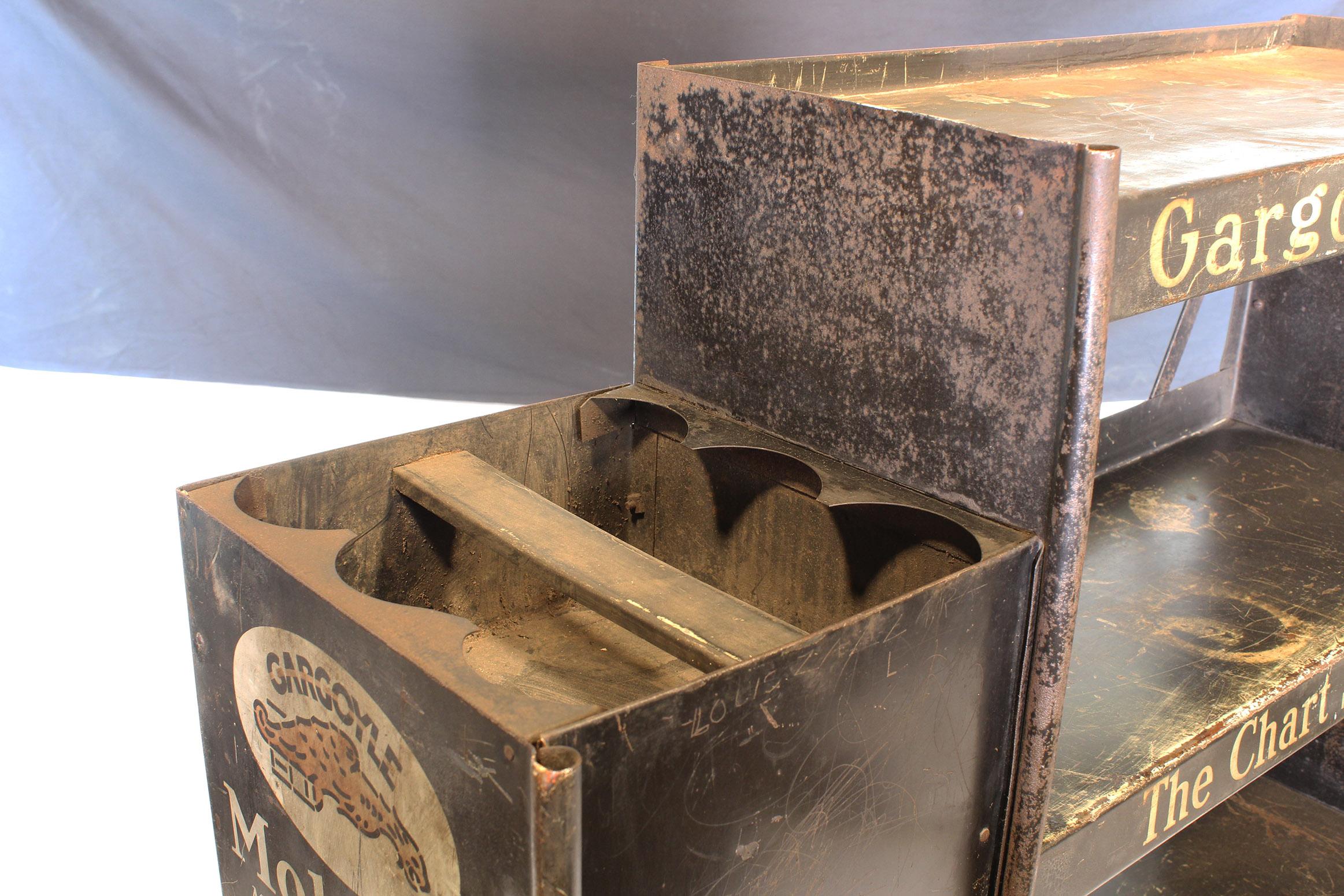 Vintage Gargoyle Mobil Oil Metal Display Rack In Distressed Condition In Oakville, CT