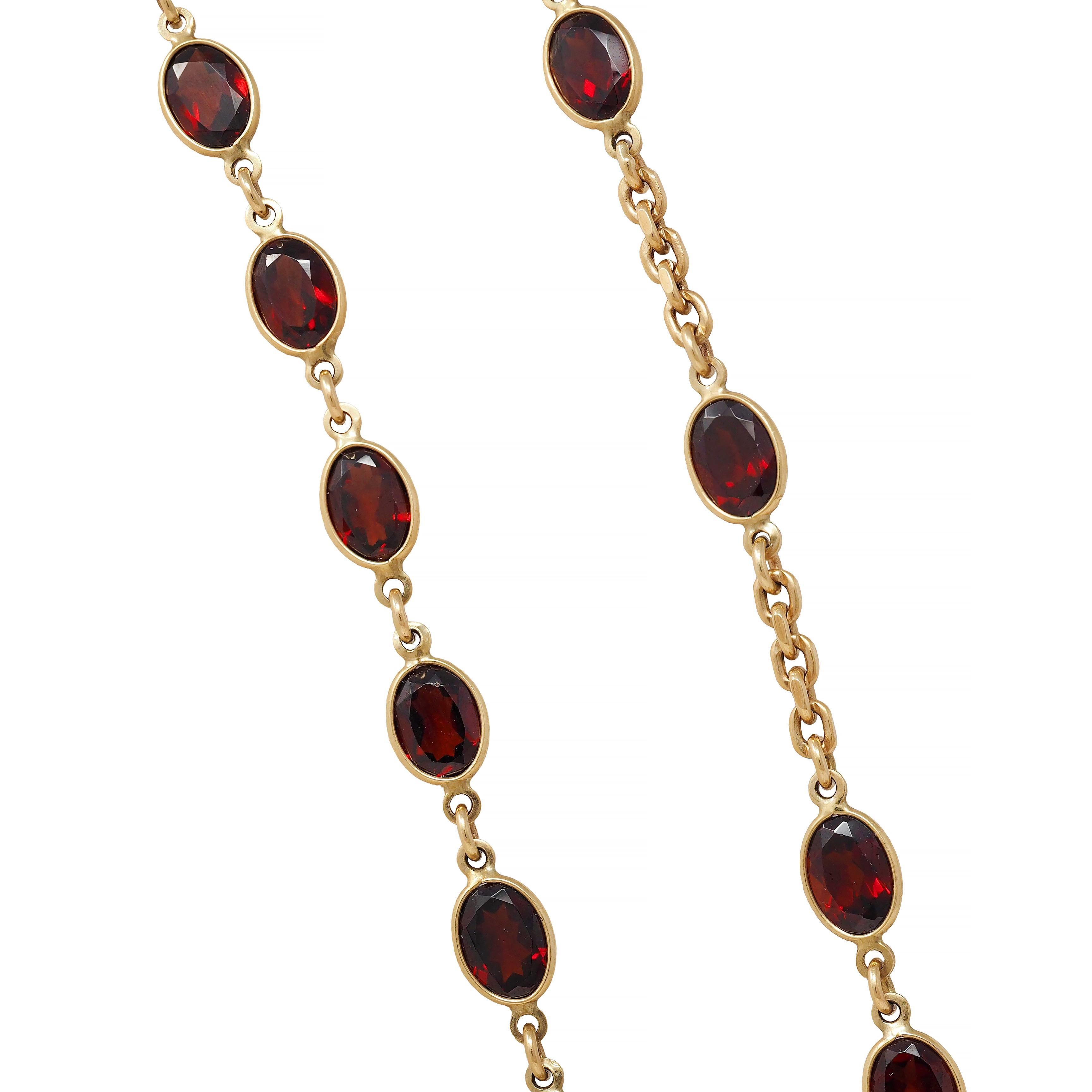 Collana con granato d'epoca in oro giallo 14 carati con castone a catena in vendita 2