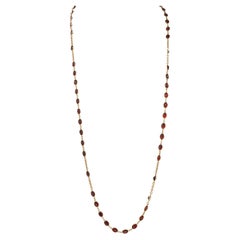 Vintage Garnet 14 Karat Yellow Gold Bezel Link Chain Necklace