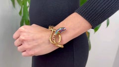 Vintage Garnet 18 Karat Yellow Gold Enamel Articulated Snake Bracelet
