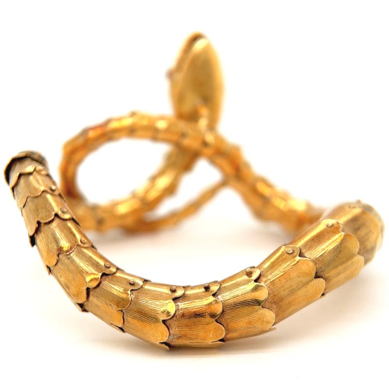 Vintage Garnet 18 Karat Yellow Gold Enamel Articulated Snake Bracelet 1