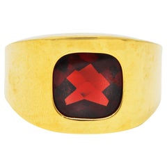 Bague jonc vintage en or jaune 18 carats avec grenat pour hommes