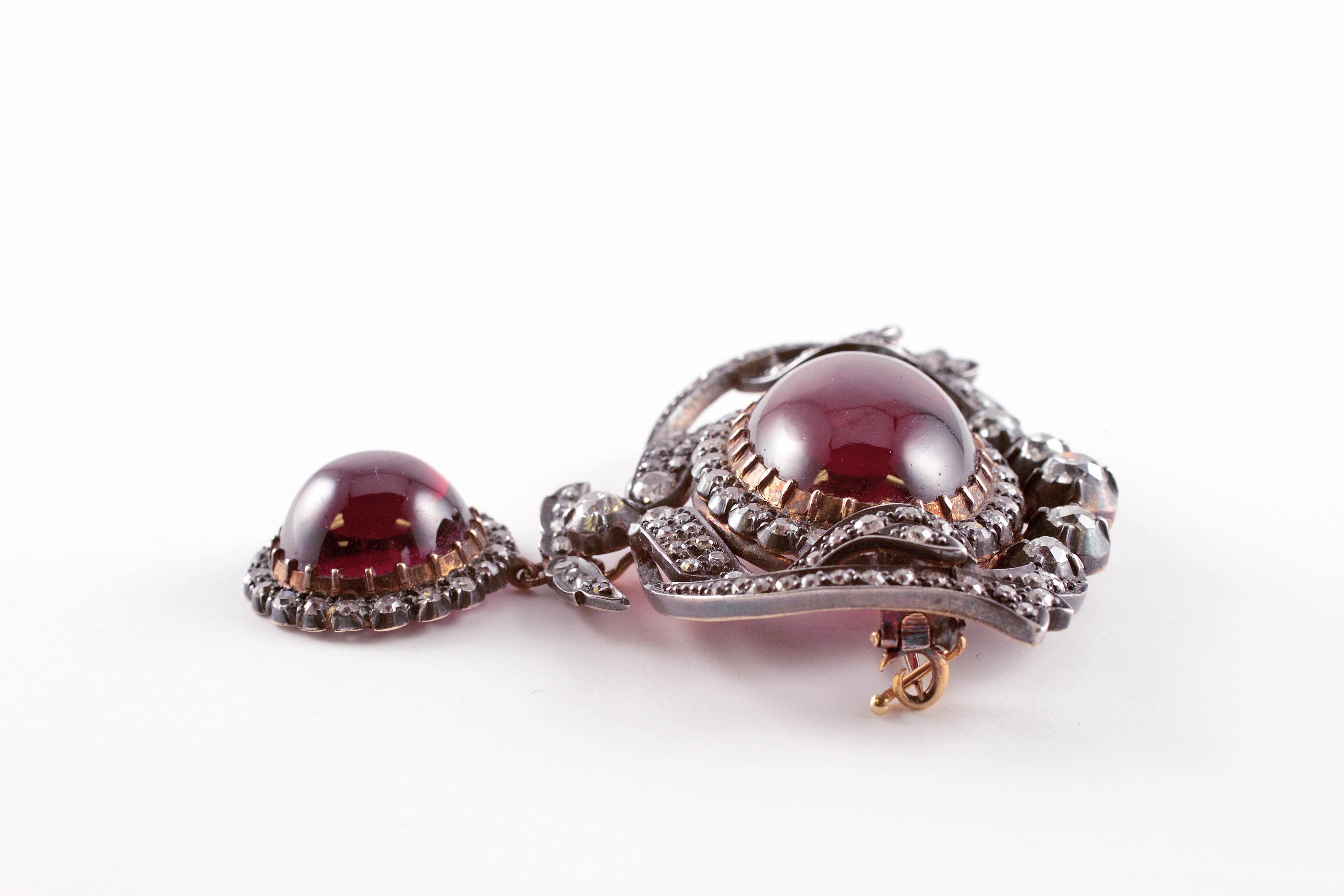 Victorian Garnet 4.50 Carat Diamond Brooch  For Sale 1