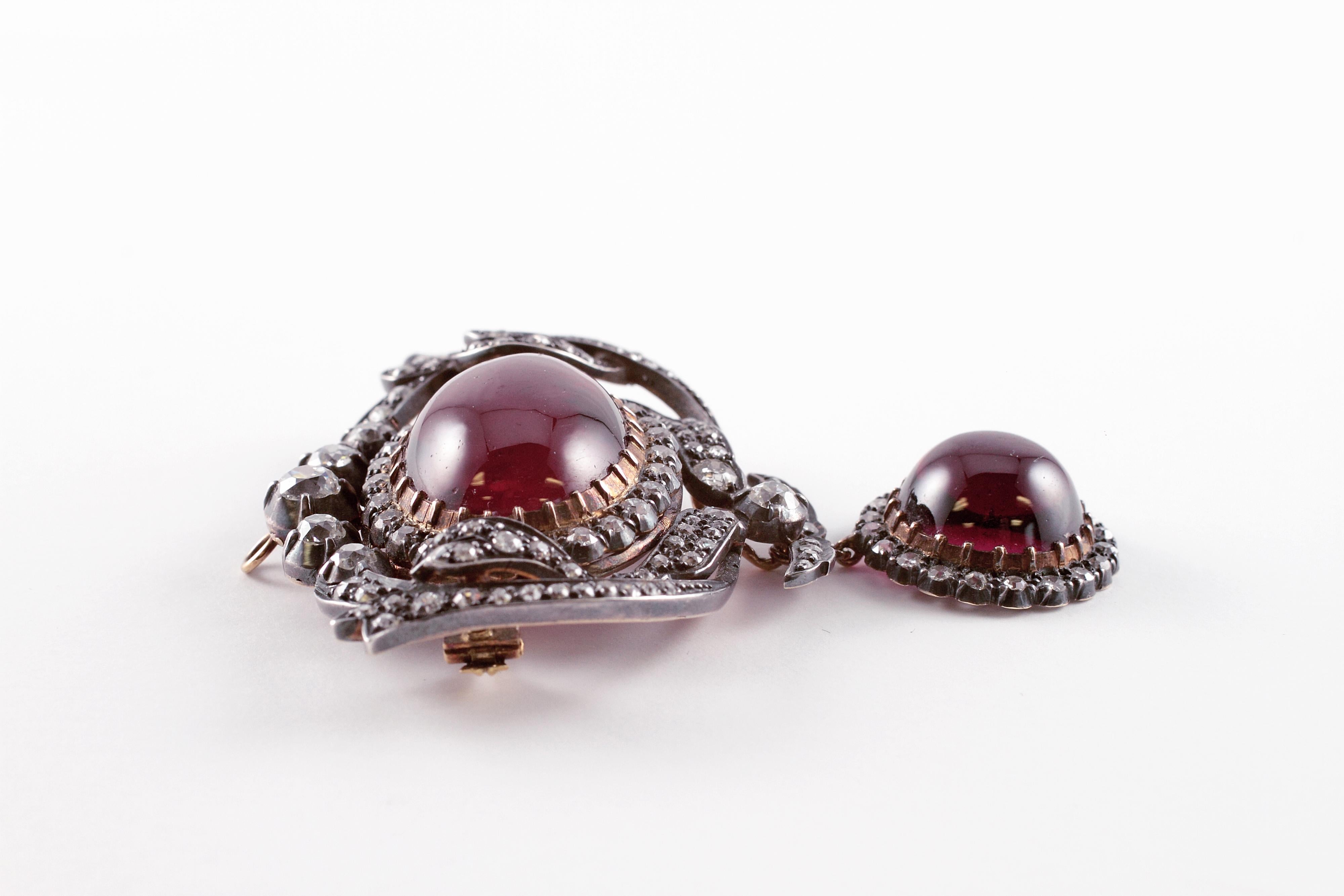 Victorian Garnet 4.50 Carat Diamond Brooch  For Sale 2