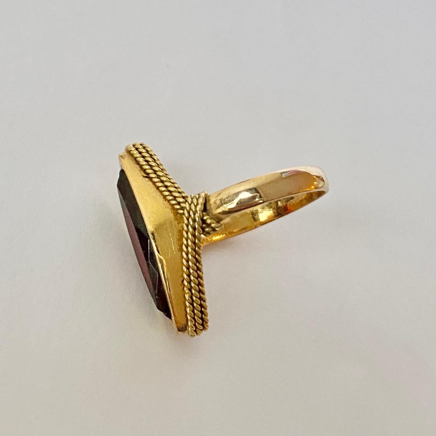 Modern Vintage Garnet and 18 Carat Gold Marquise Ring