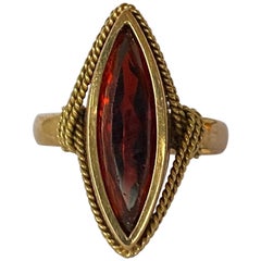 Vintage Garnet and 18 Carat Gold Marquise Ring
