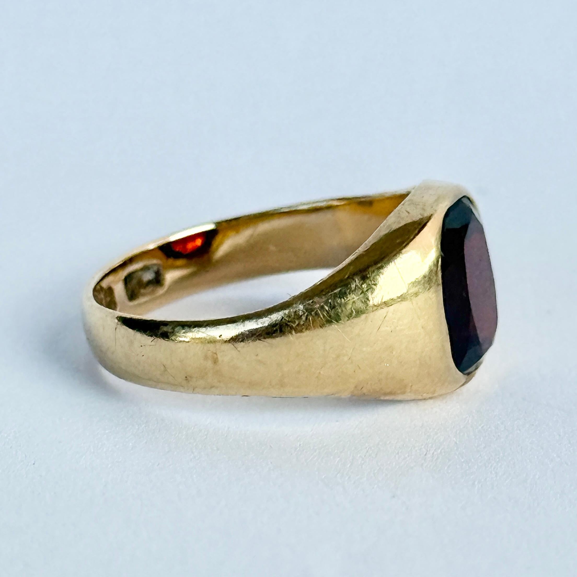 da uomo o donna Anello con granato e oro 18 carati d'epoca in vendita