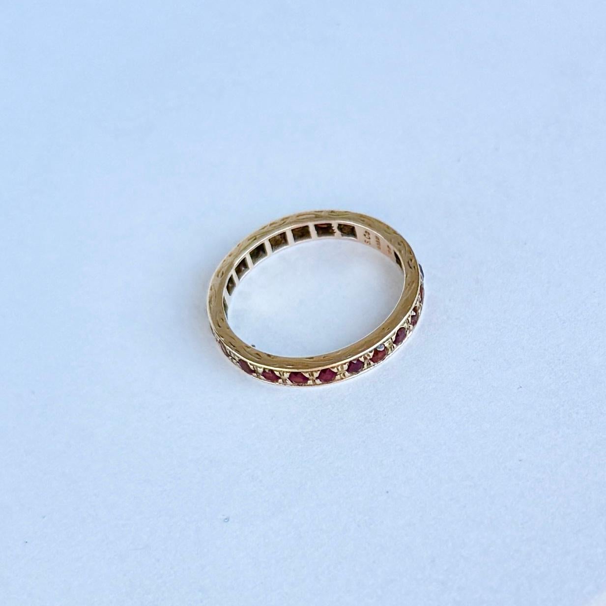 Round Cut Vintage Garnet and 9 Carat Gold Eternity Band