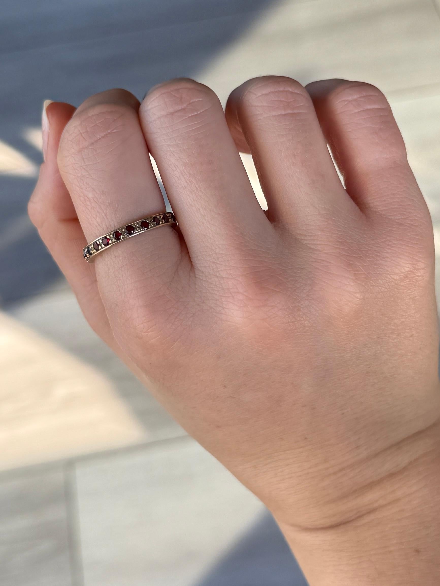 Women's or Men's Vintage Garnet and 9 Carat Gold Eternity Band