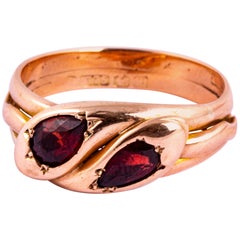 Antique Garnet and 9 Carat Gold Serpent Ring