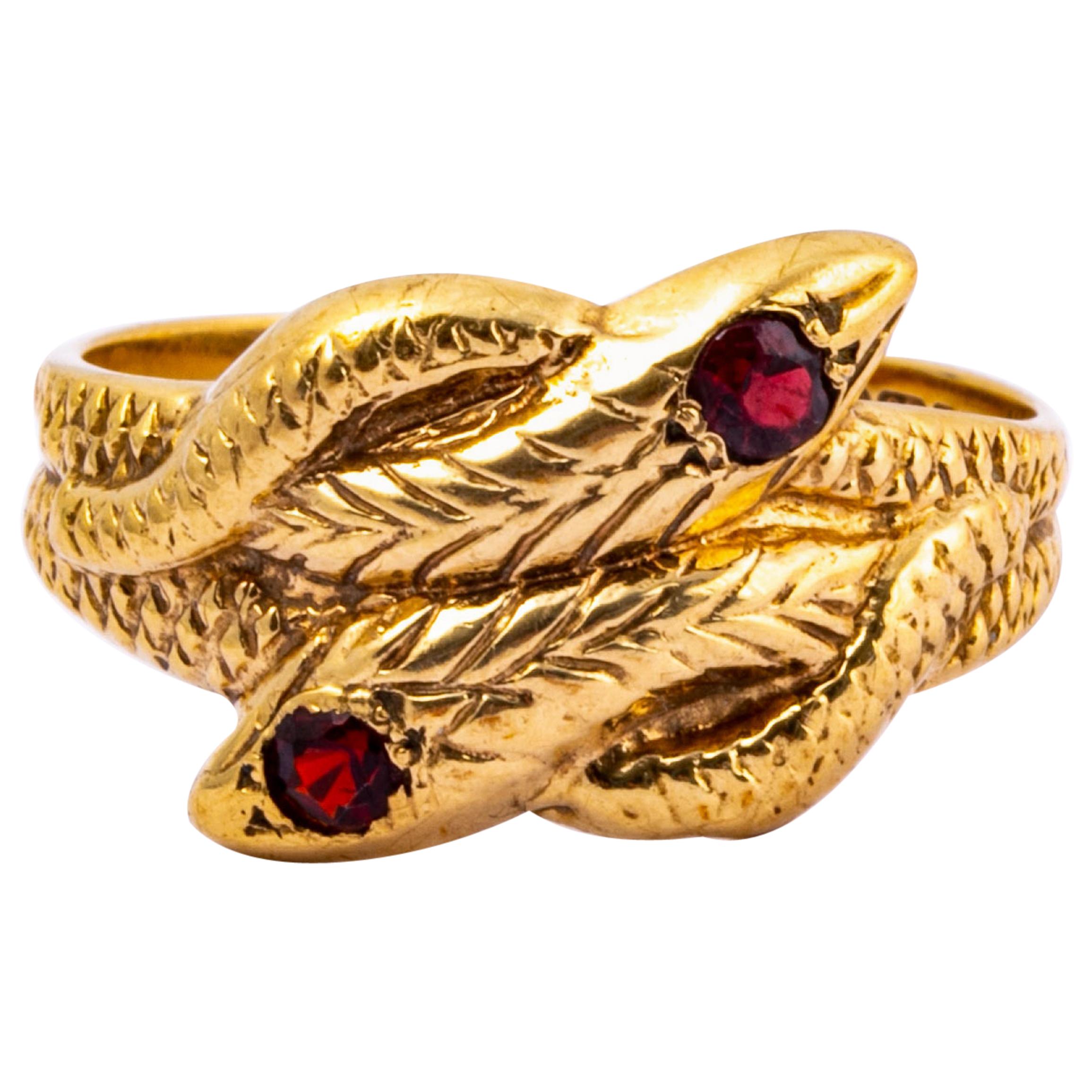 Vintage Garnet and 9 Carat Gold Serpent Ring