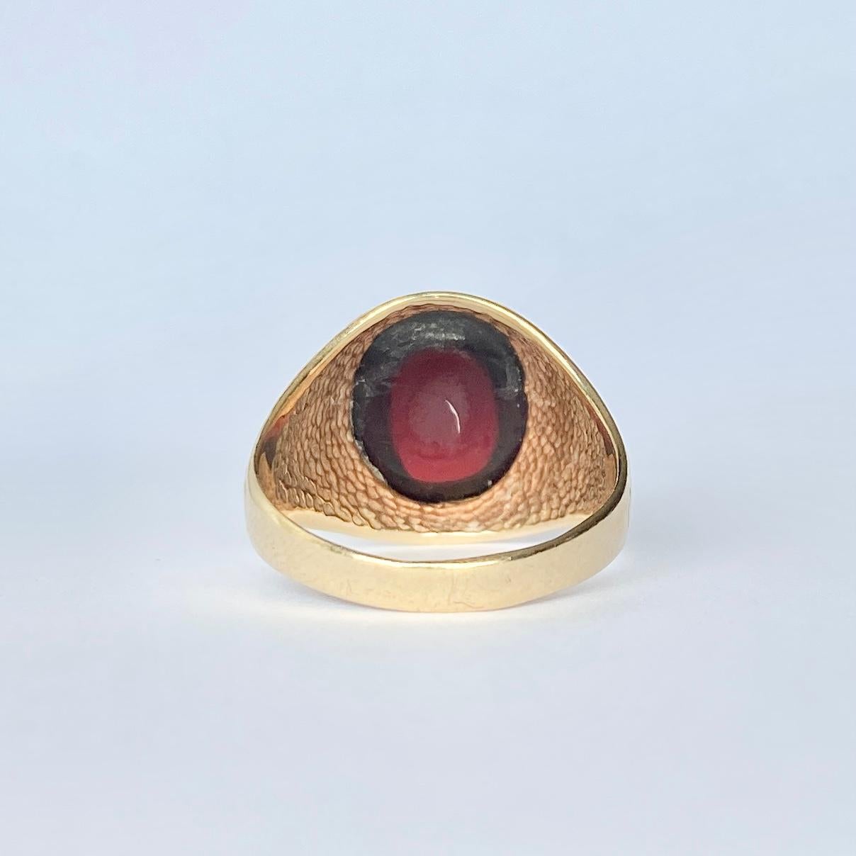 Vintage Granat und 9 Karat Gold Siegelring (Cabochon)