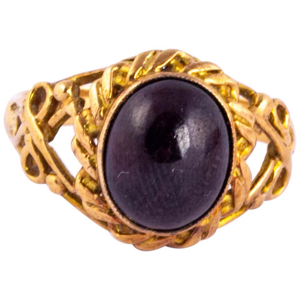 Renaissance Revival Pre-Raphaelite Gold, Garnet and Enamel Ring at ...