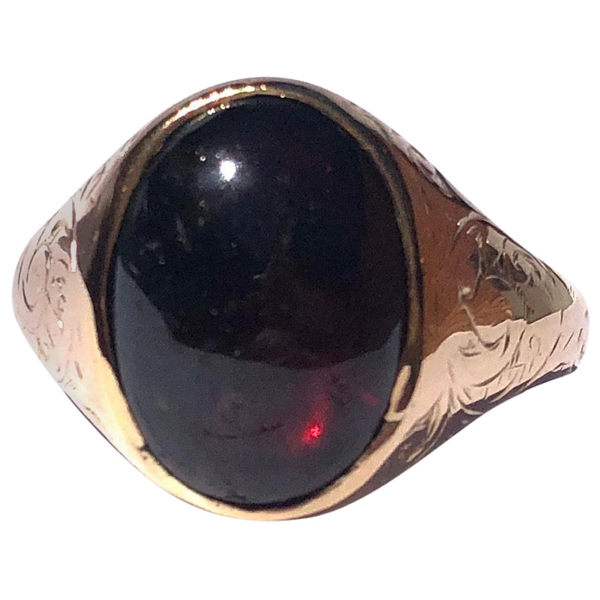 Mens gold sale garnet signet rings