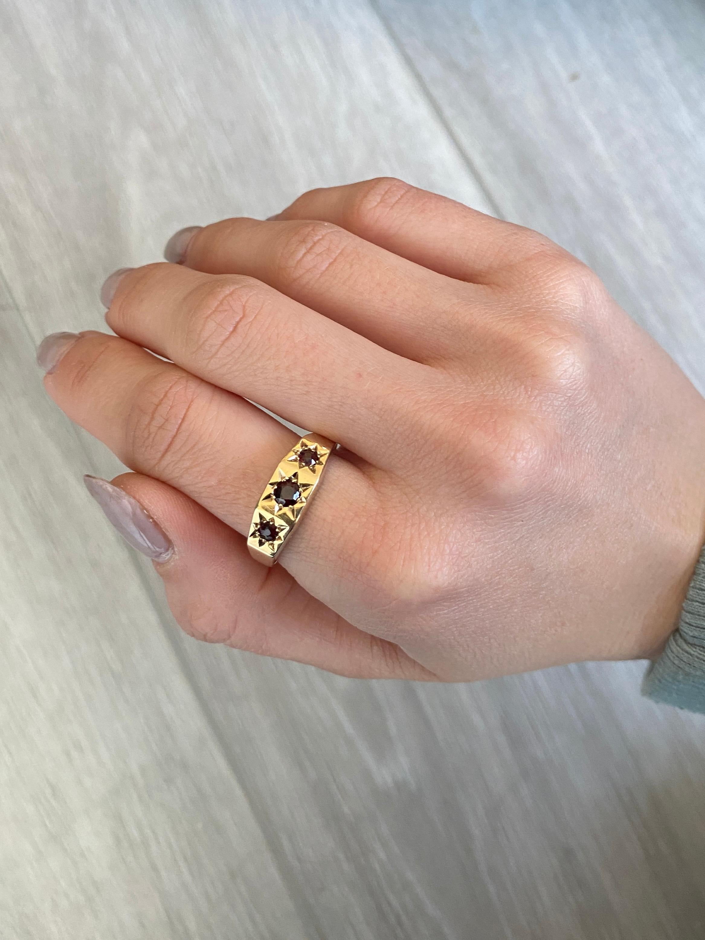 garnet and diamond three stone ring