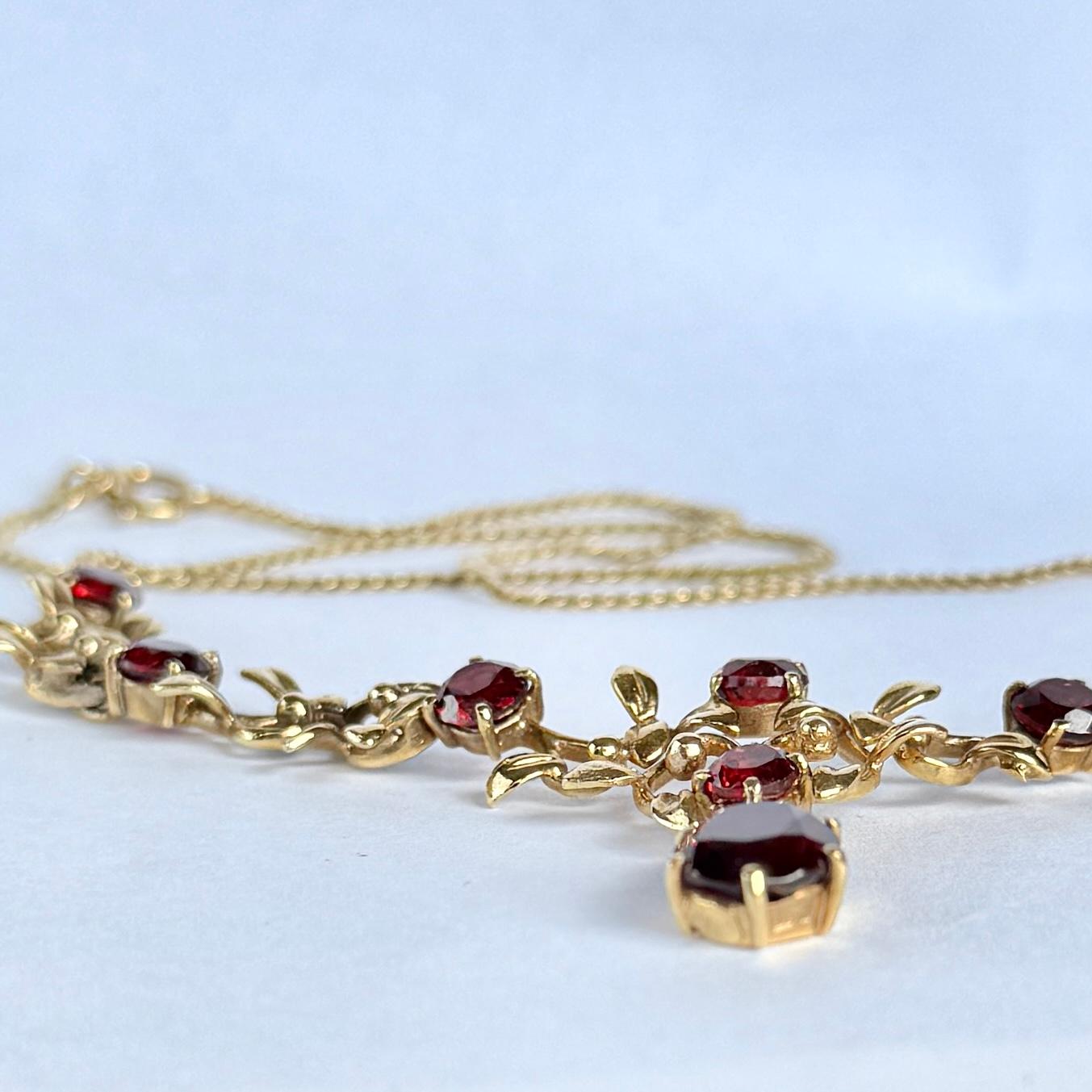 Vintage Granat und 9 Karat Gelbgold Halskette Damen im Angebot