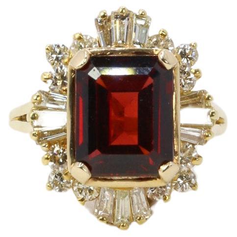 Vintage garnet and baguette-cut diamond ballerina ring For Sale