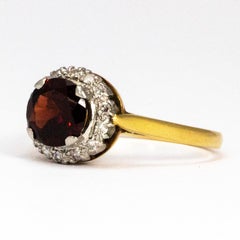 Vintage Garnet and Diamond 18 Carat Gold Cluster Ring