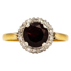 Vintage Garnet and Diamond 18 Carat Gold Cluster Ring