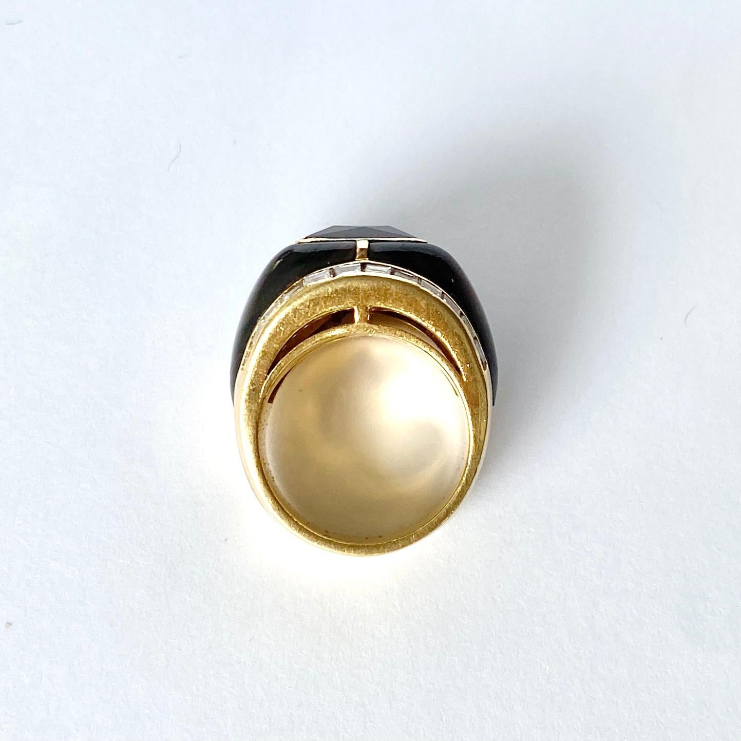 Baguette Cut Vintage Garnet and Diamond 18 Carat Gold Cocktail Ring