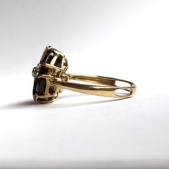 Vintage Garnet and Diamond 9 Carat Gold Swivel Flower Ring