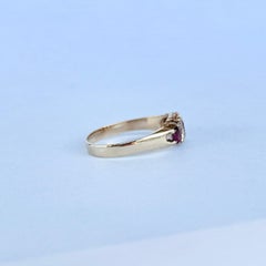 Vintage Garnet and Diamond 9 Carat Gold Three-Stone Ring