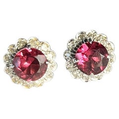 Vintage Garnet and Diamond 9 Carat White Gold Cluster Stud Earrings