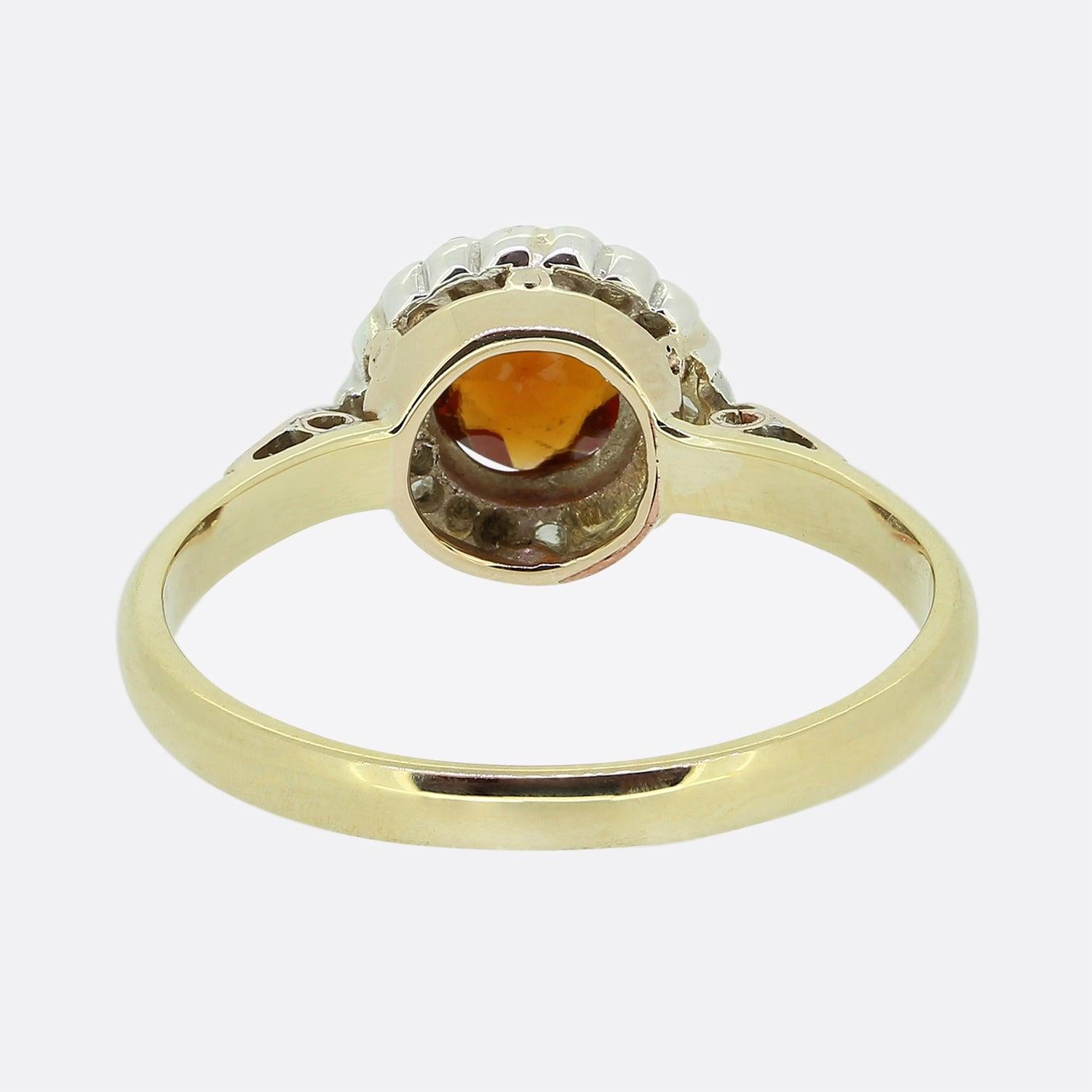 Round Cut Vintage Garnet and Diamond Cluster Ring
