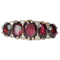 Vintage Garnet and Diamond Five-Stone 9 Carat Gold Band