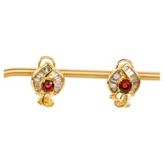 Vintage Garnet and Diamonds in 18k Yellow Gold Earrings