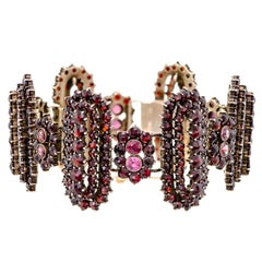 Vintage Garnet and Gilt Hinged Wide Flexible Bracelet