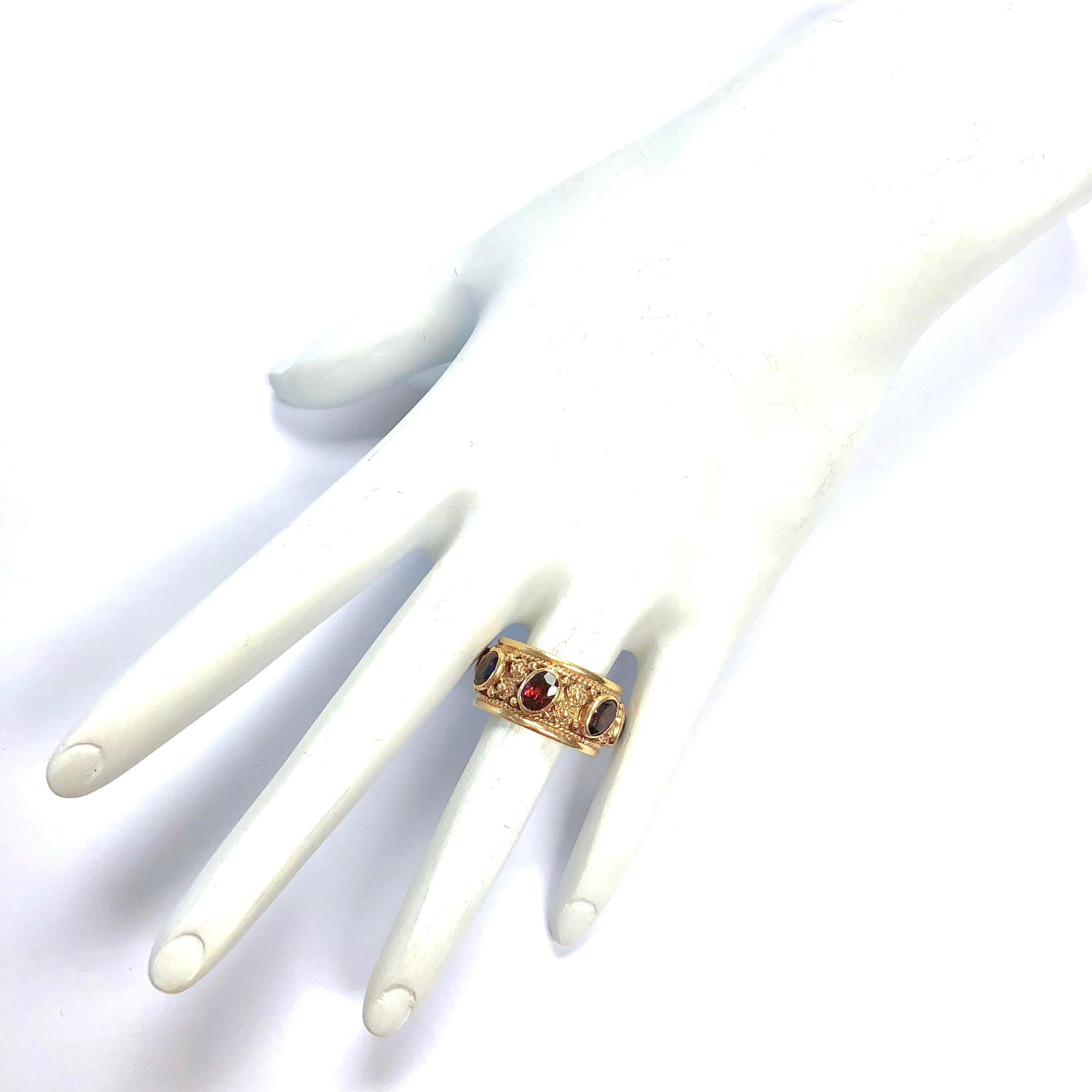 Women's or Men's Vintage Garnet and Gold Eternity Band