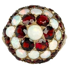 Vintage Garnet and Opal 9 Carat Gold Bombe Ring