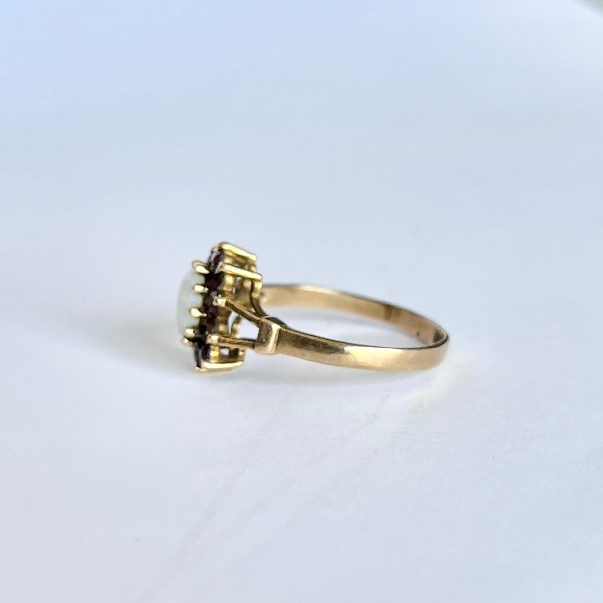Cabochon Vintage Garnet and Opal 9 Carat Gold Cluster Ring