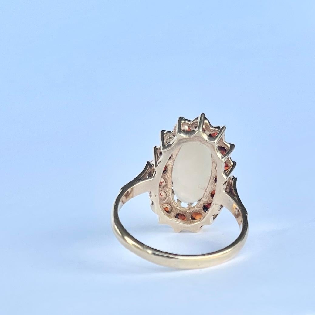 Women's Vintage Garnet and Opal 9 Carat Gold Cluster Ring