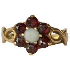 Vintage Garnet and Opal 9 Carat Gold Cluster Ring