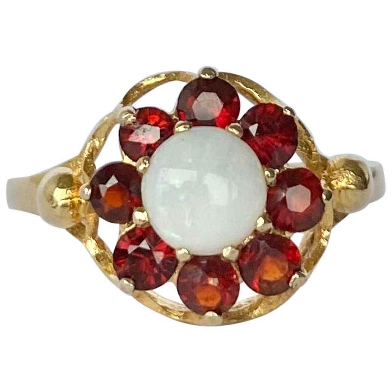 Vintage Garnet and Opal 9 Carat Gold Cluster Ring