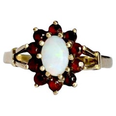 Vintage Garnet and Opal 9 Carat Gold Cluster Ring