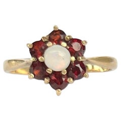 Retro Garnet and Opal 9 Carat Gold Cluster Ring