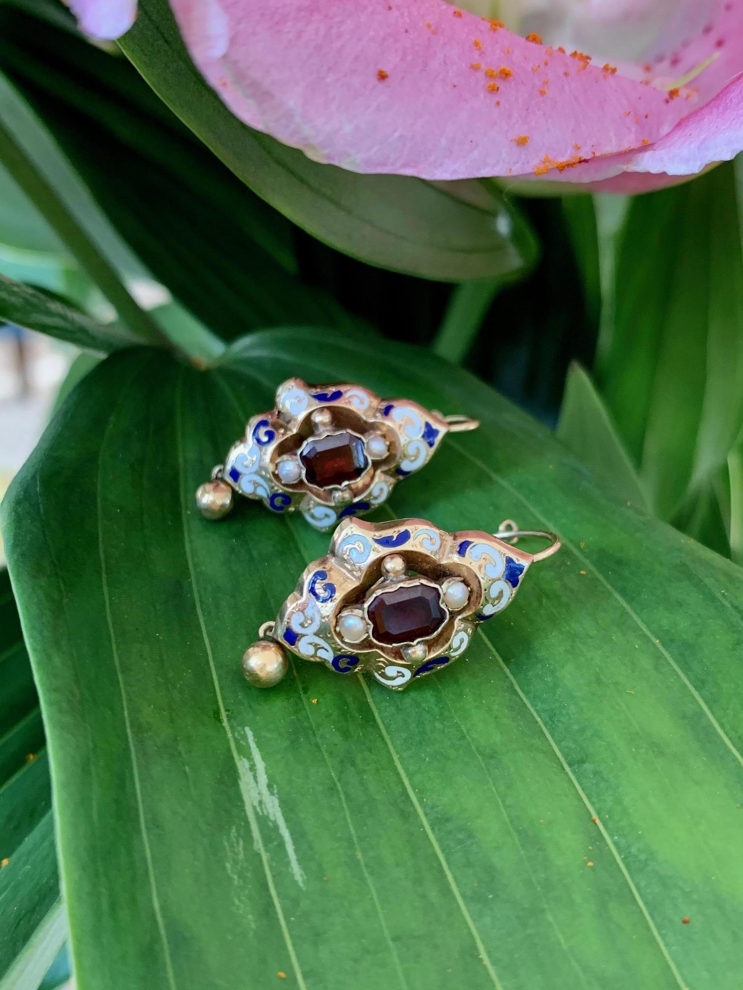 antique garnet and pearl earrings